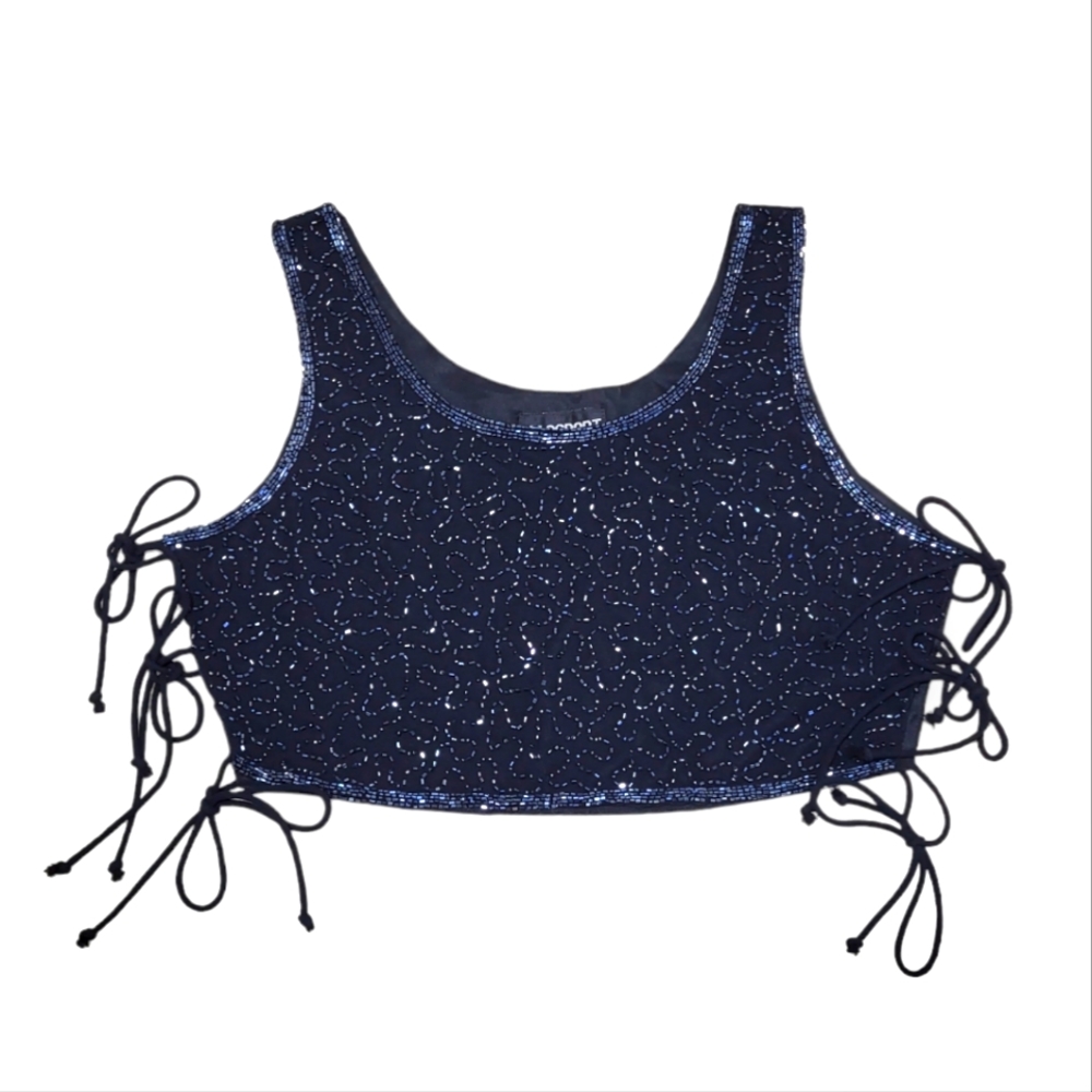 Passport Vintage Black Beaded Crop Top with Side Ties Medium